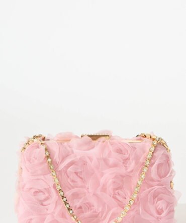 Clutch in Blush 3D Rosette with Diamante Handle