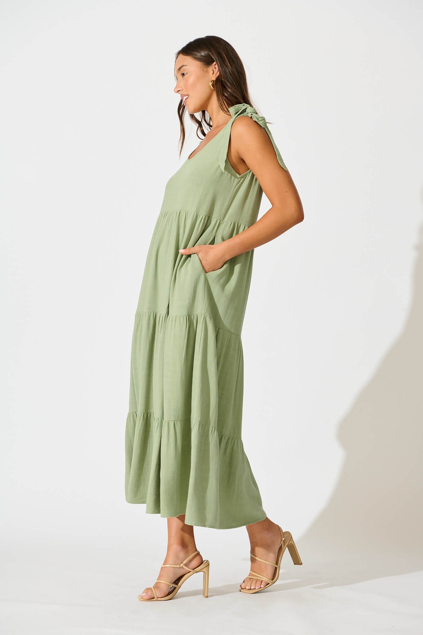 Maxi Sundress in Khaki Linen Blend - Image 3