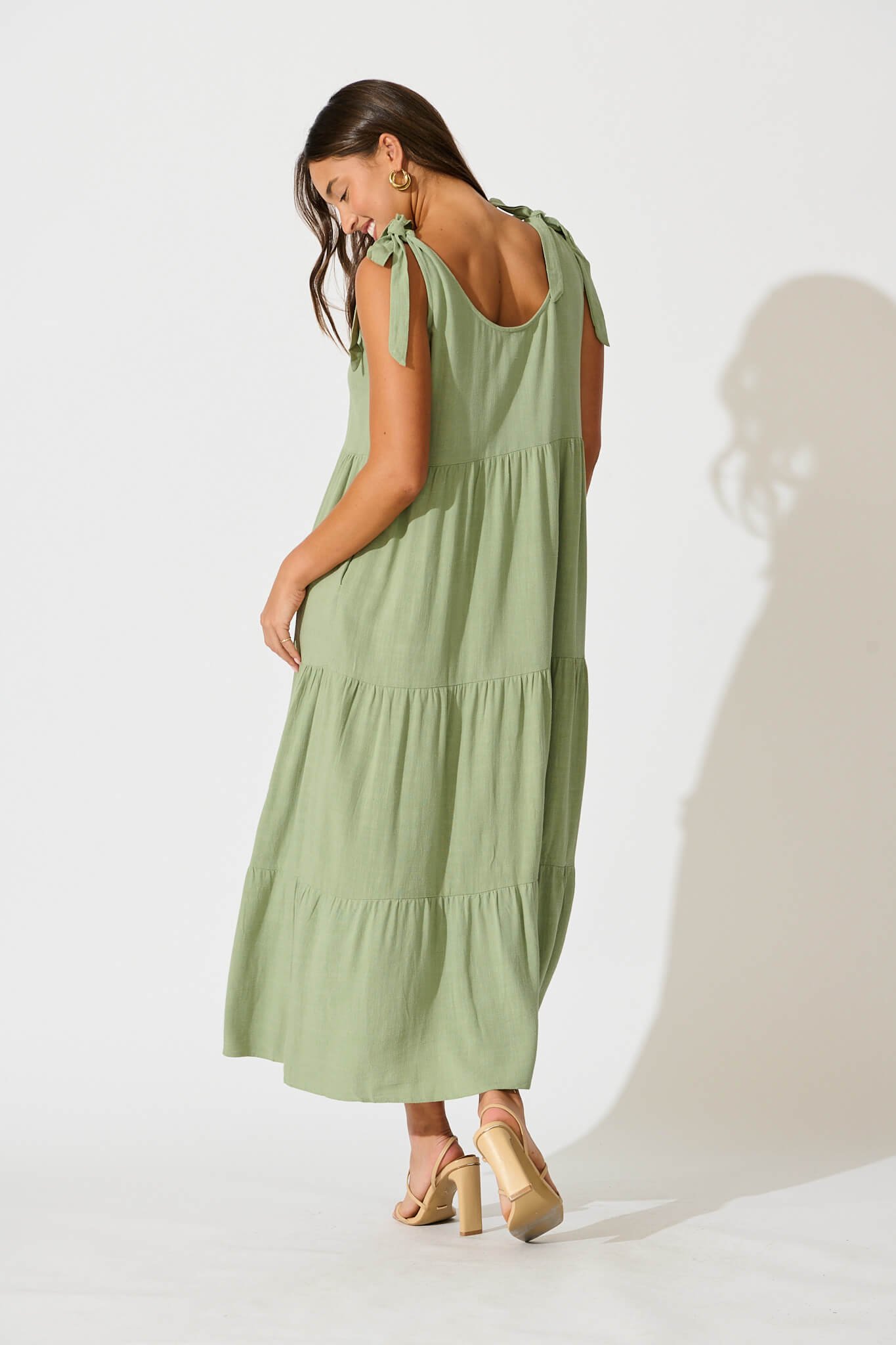 Maxi Sundress in Khaki Linen Blend - Image 4