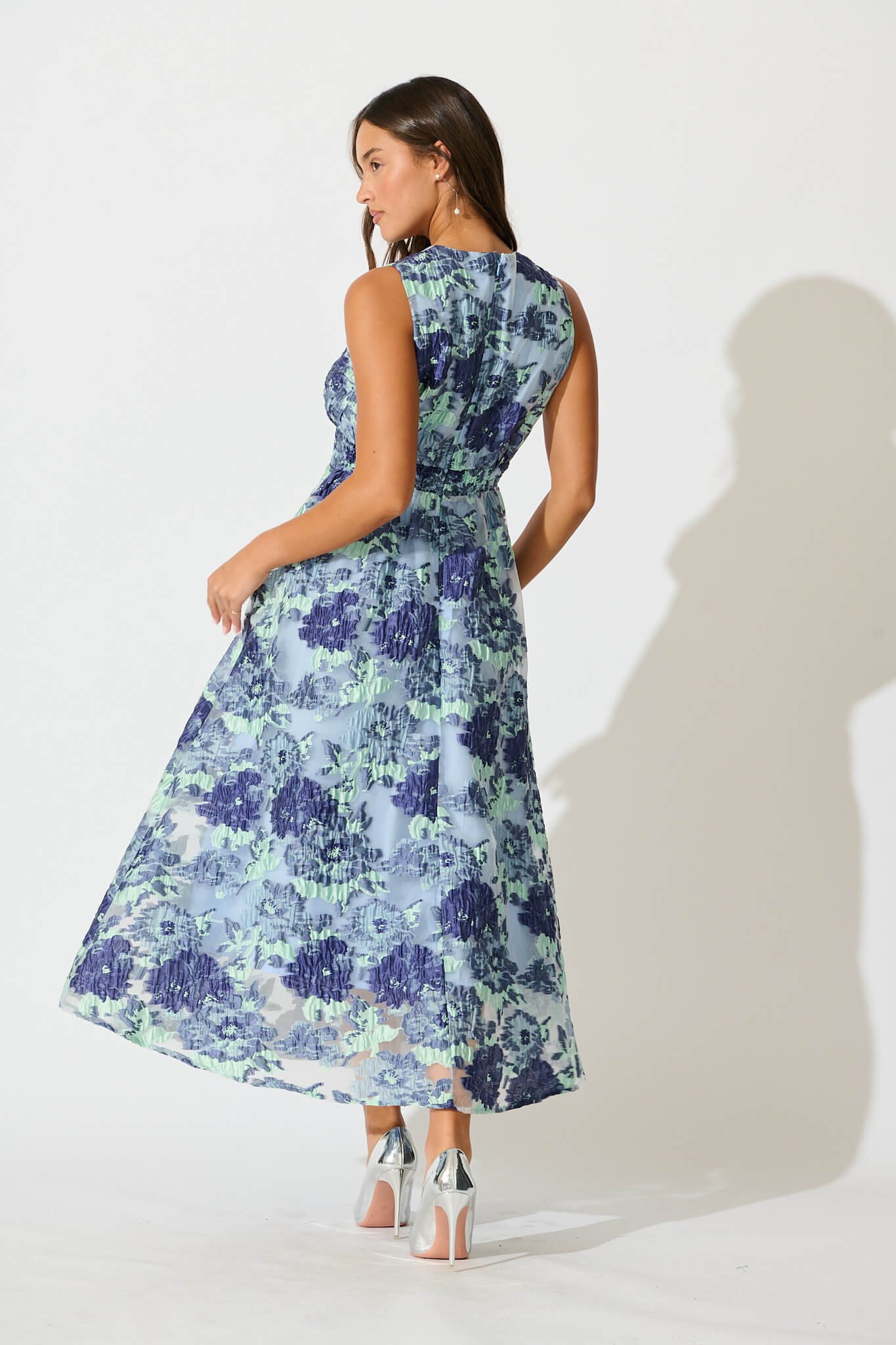 Maxi Dress in Blue Floral Organza Jaquard - Image 4