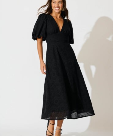 Maxi Dress In Black Broderie Cotton