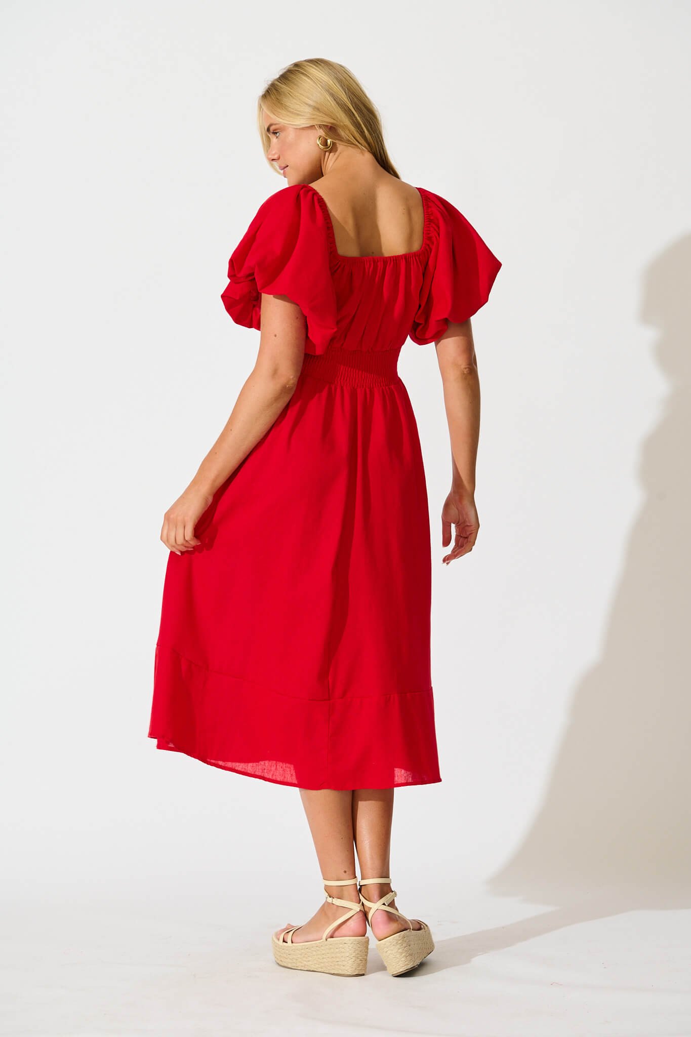 Maxi Dress In Red Linen Blend - Image 4