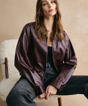 Lapel Zipper PU Leather Short Jacket