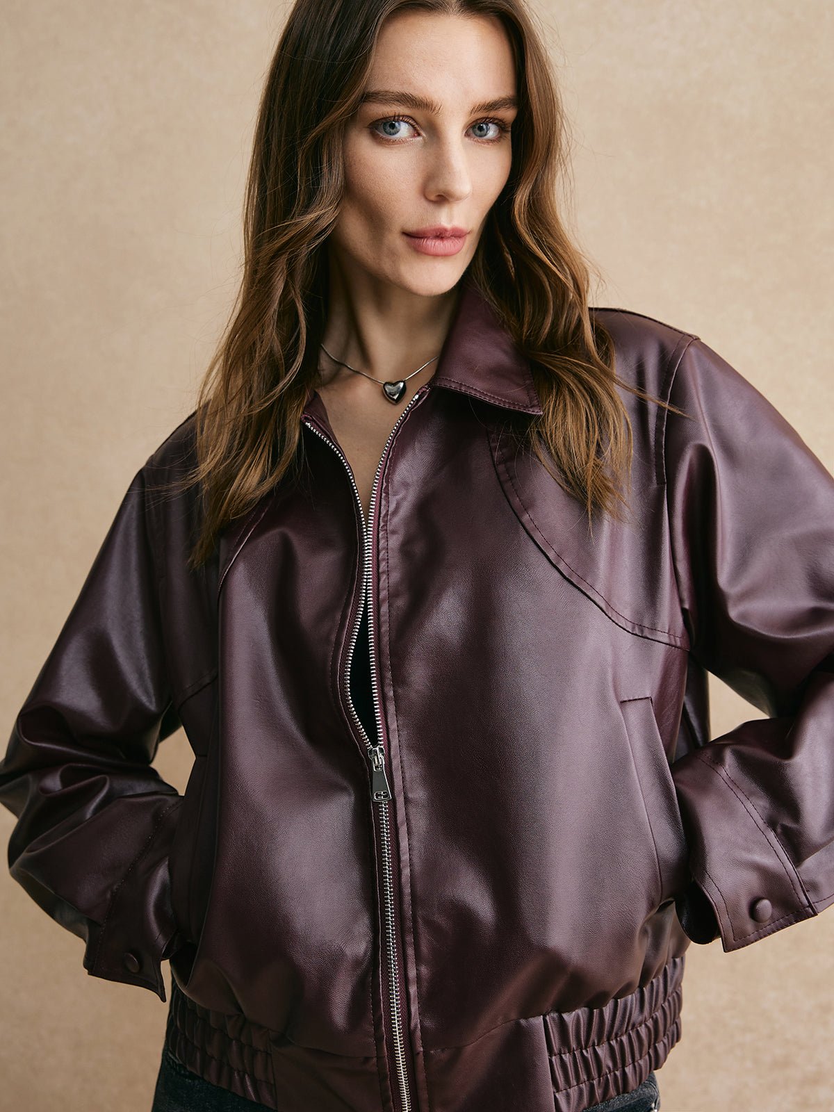 Lapel Zipper PU Leather Short Jacket - Image 4