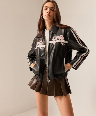 Contrast Pinstripe PU Leather Jacket