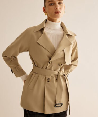 Buckle Design Lapel Belted Trench Coat