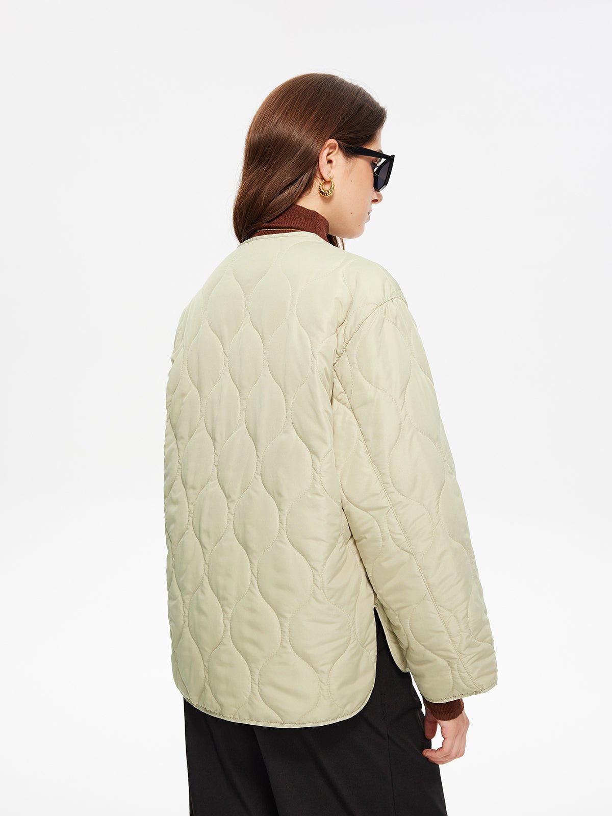 Geometric-Pattern Plain Winter Coat - Image 5