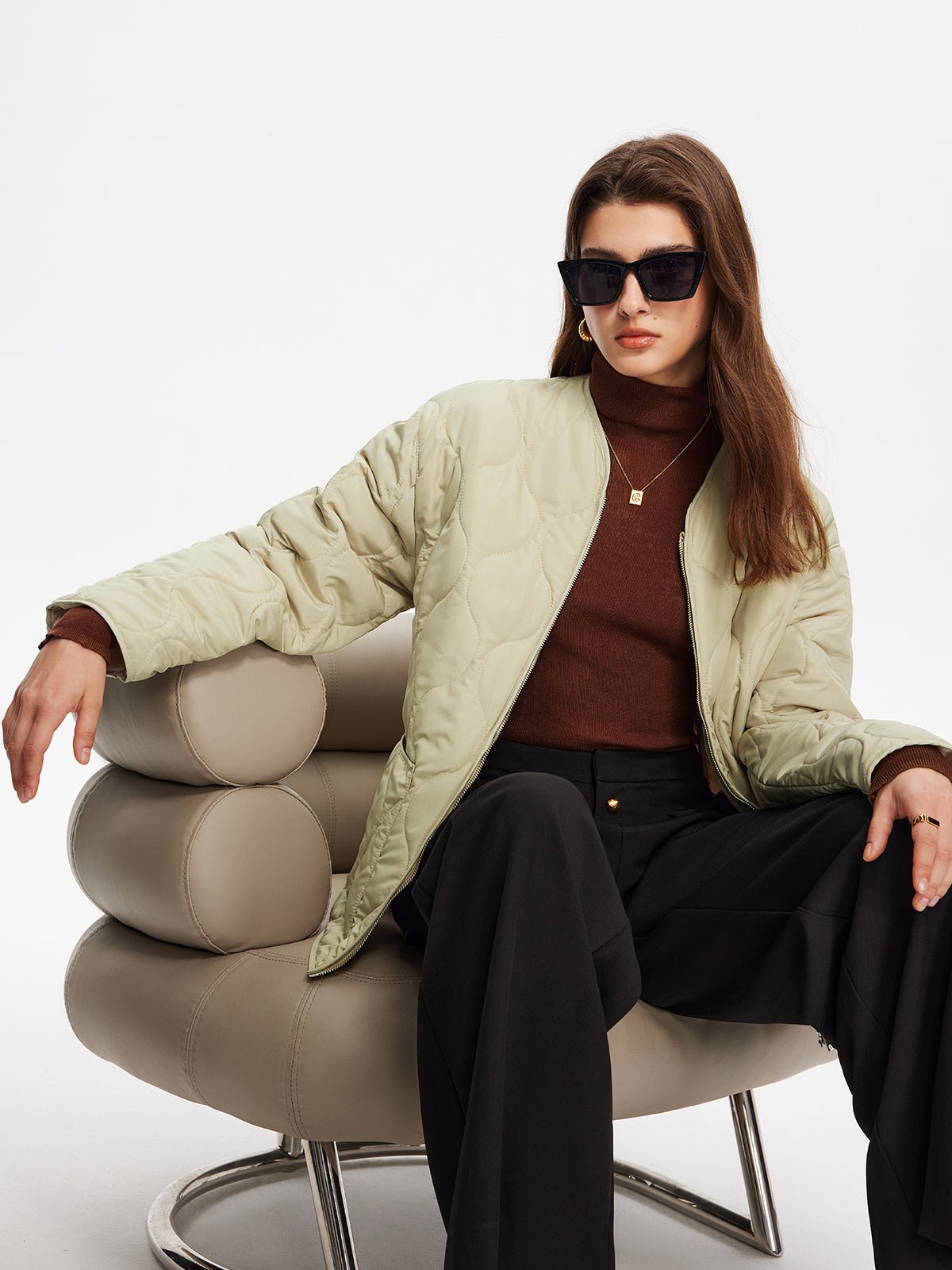 Geometric-Pattern Plain Winter Coat - Image 2