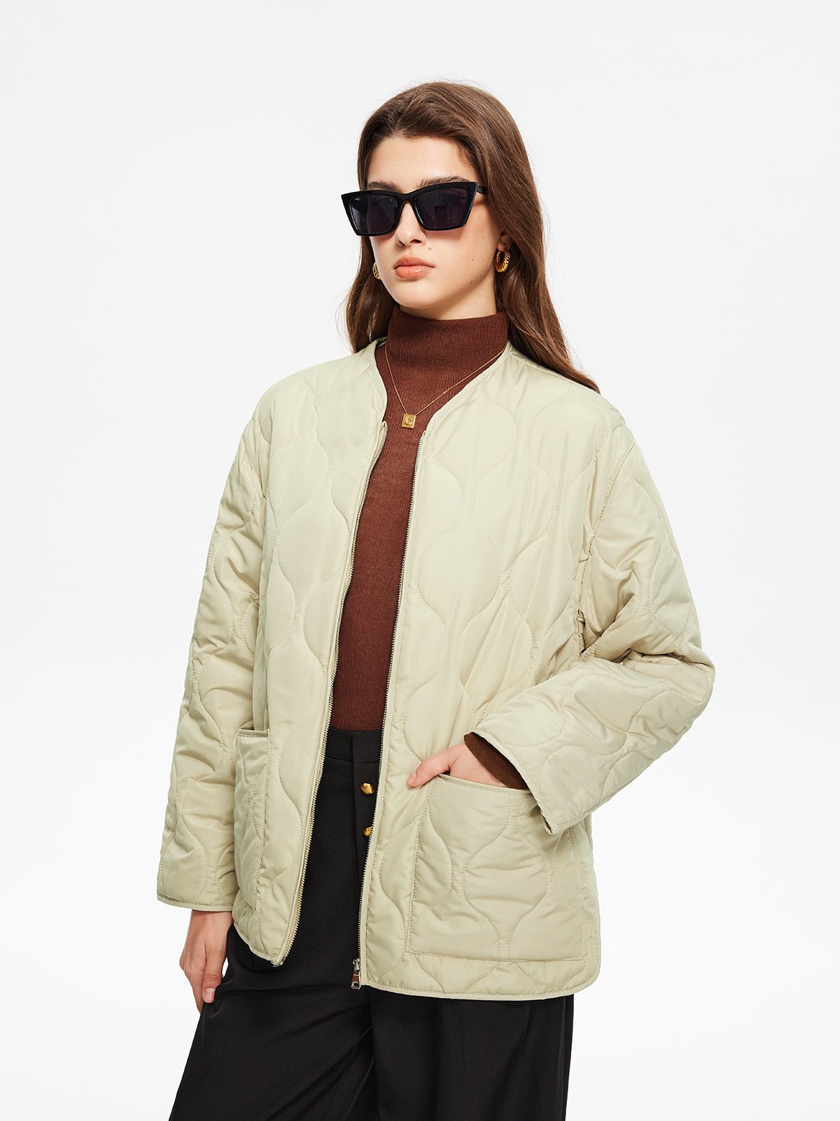 Geometric-Pattern Plain Winter Coat - Image 4