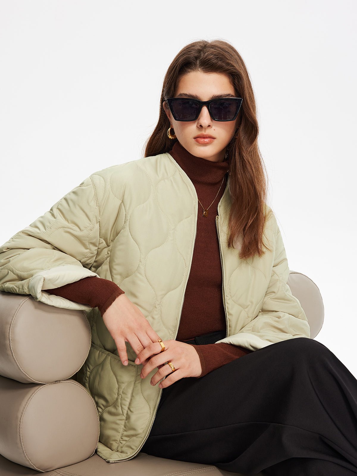 Geometric-Pattern Plain Winter Coat - Image 3