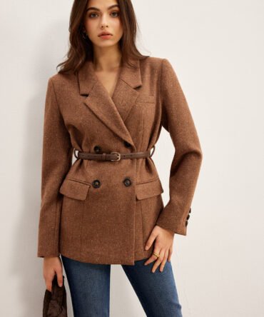 Wool-Blend Textured Belted Blazer