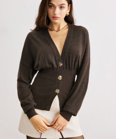 Wool-Blend Cinched Button Knit Outerwear