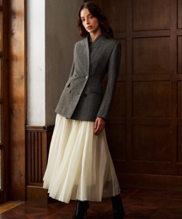 Wool-Blend Polka Dot Slim Blazer