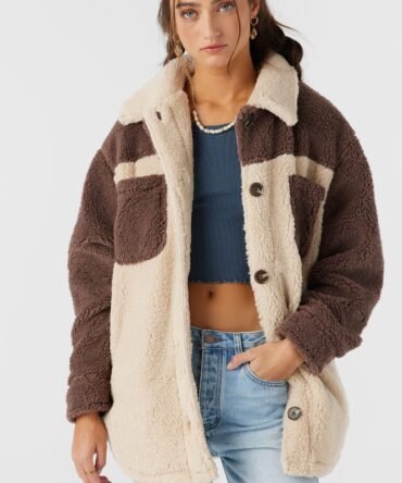 COLORBLOCK HIGH PILE OVERSIZED FLEECE JACKET