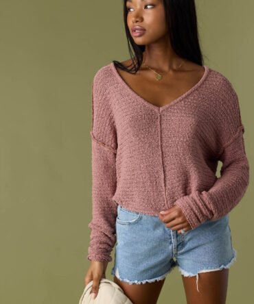COTTON SLUB V-NECK SWEATER